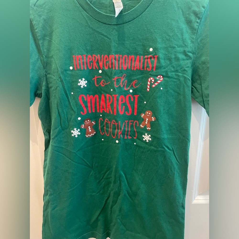 Green Teacher Interventionist Shirt with Festive Print